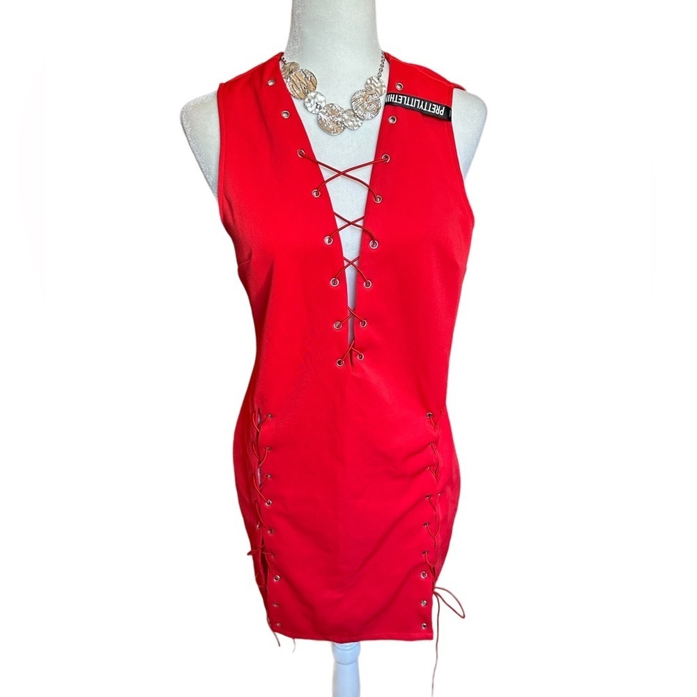 PrettyLittleThing Red Eyelet Dress